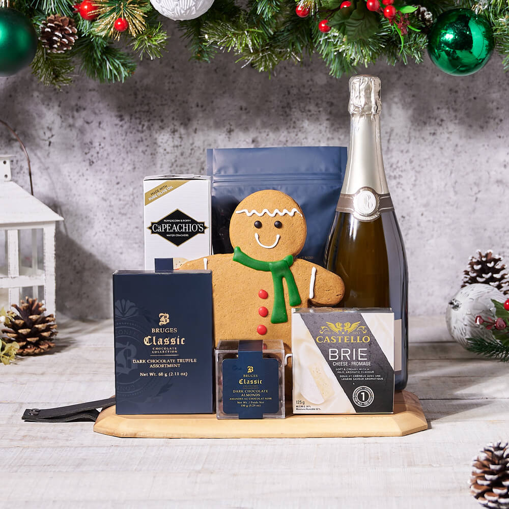 Sparkling Wine with Holiday Food Board – how the gift is presented