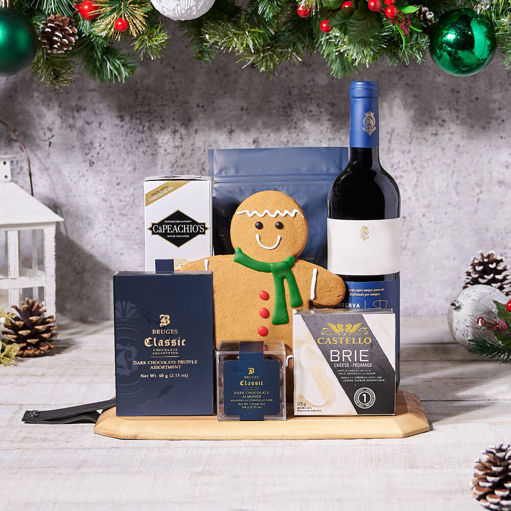 Holiday Wine and Cheese Gift Basket, USA – how the gift is presented