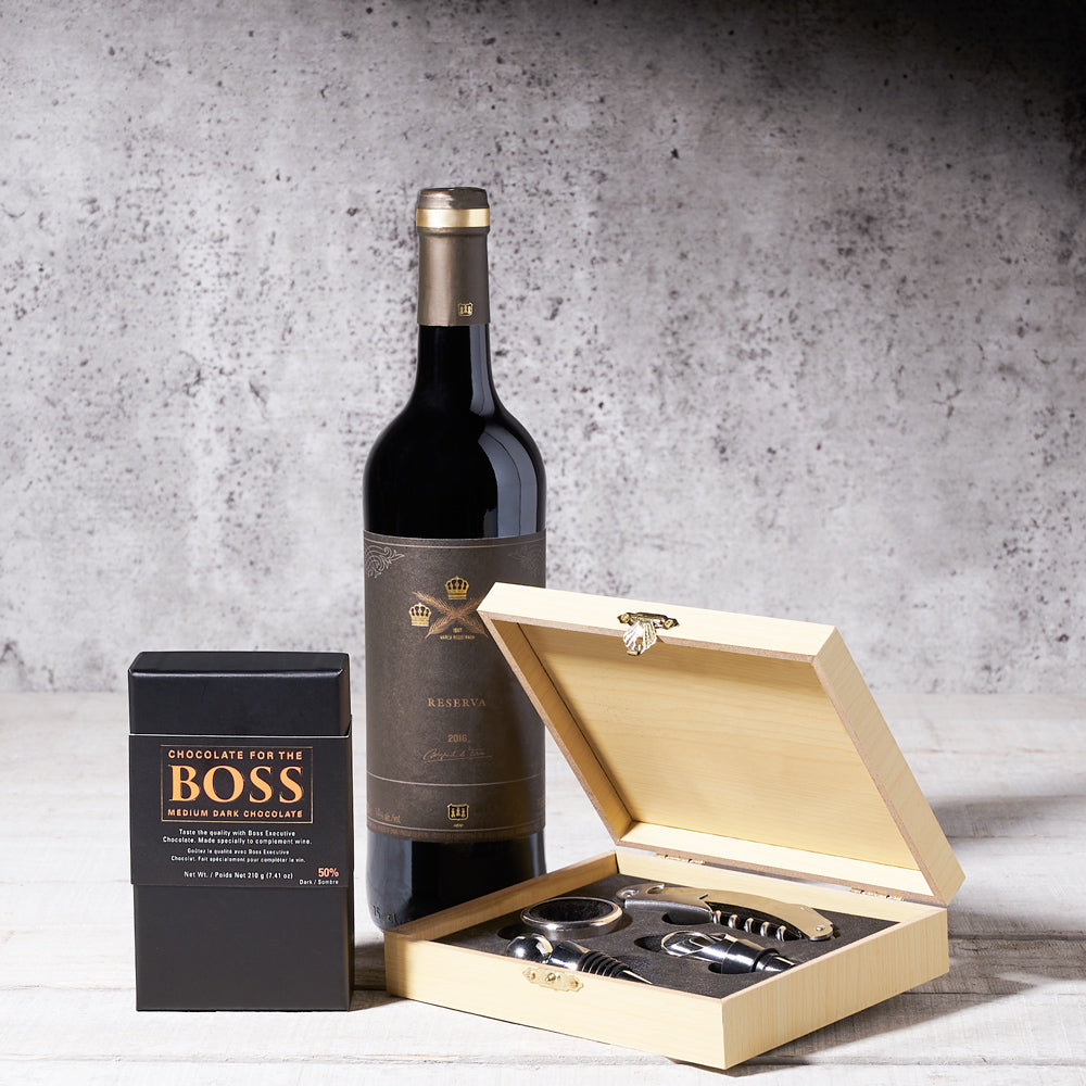 Wine & Medium Dark Chocolate Gift Set, Wine Gift Baskets, Gourmet Gift Baskets, Hazelton's