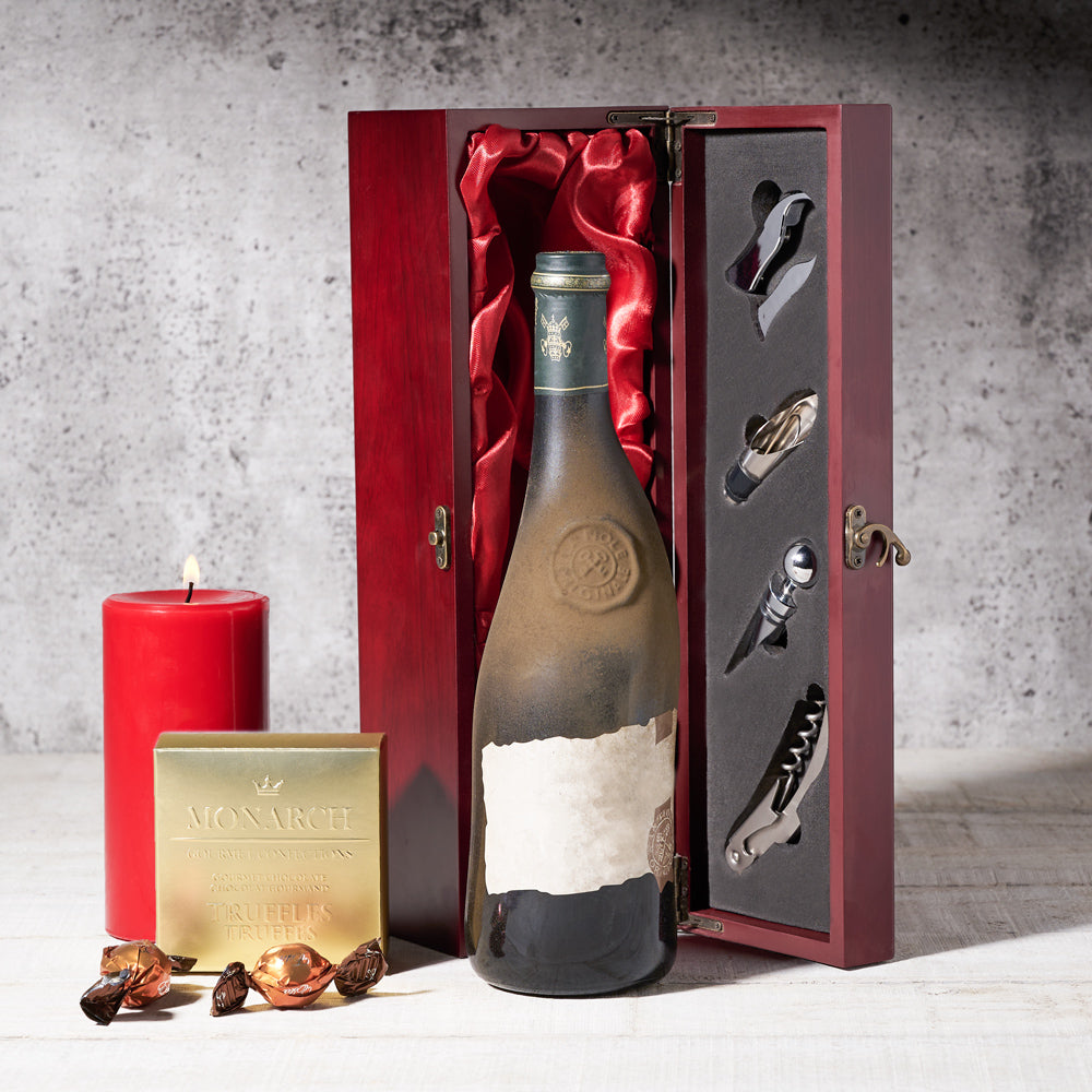 Red & Gold Truffles and Wine Gift Basket, Wine Gift Baskets, Gourmet Gift Baskets