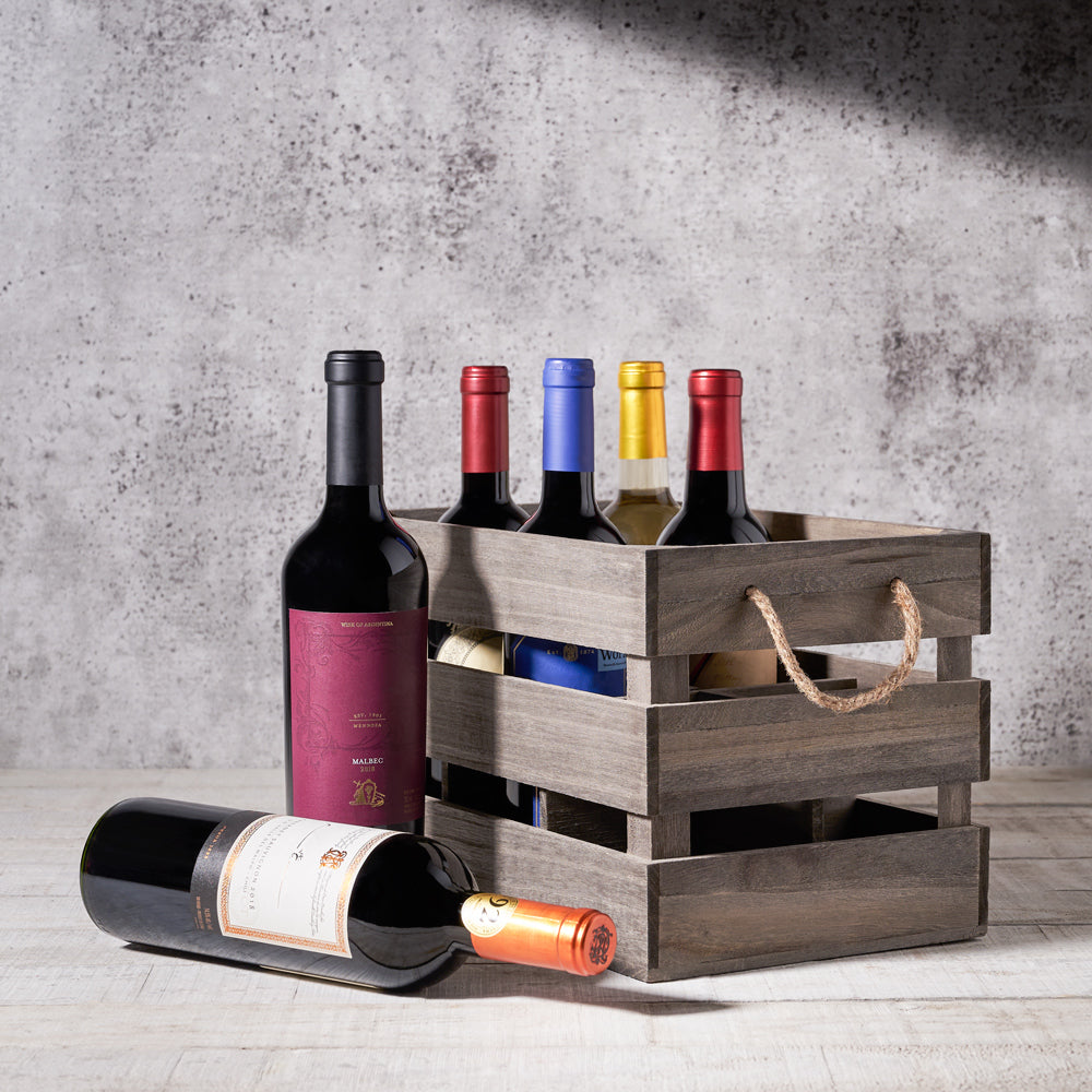 Hazelton’s Six Wine Crate with Premium Wine, Wine Gift Baskets