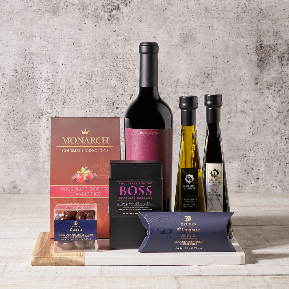 Deluxe Chocolate & Dippers Wine Basket, Wine Gift Baskets, Gourmet Gift Baskets, Chocolate Gift Baskets, USA Delivery