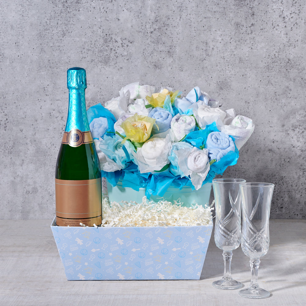 Sparkling Wine Baby Boy Gift Bucket – how the gift is presented