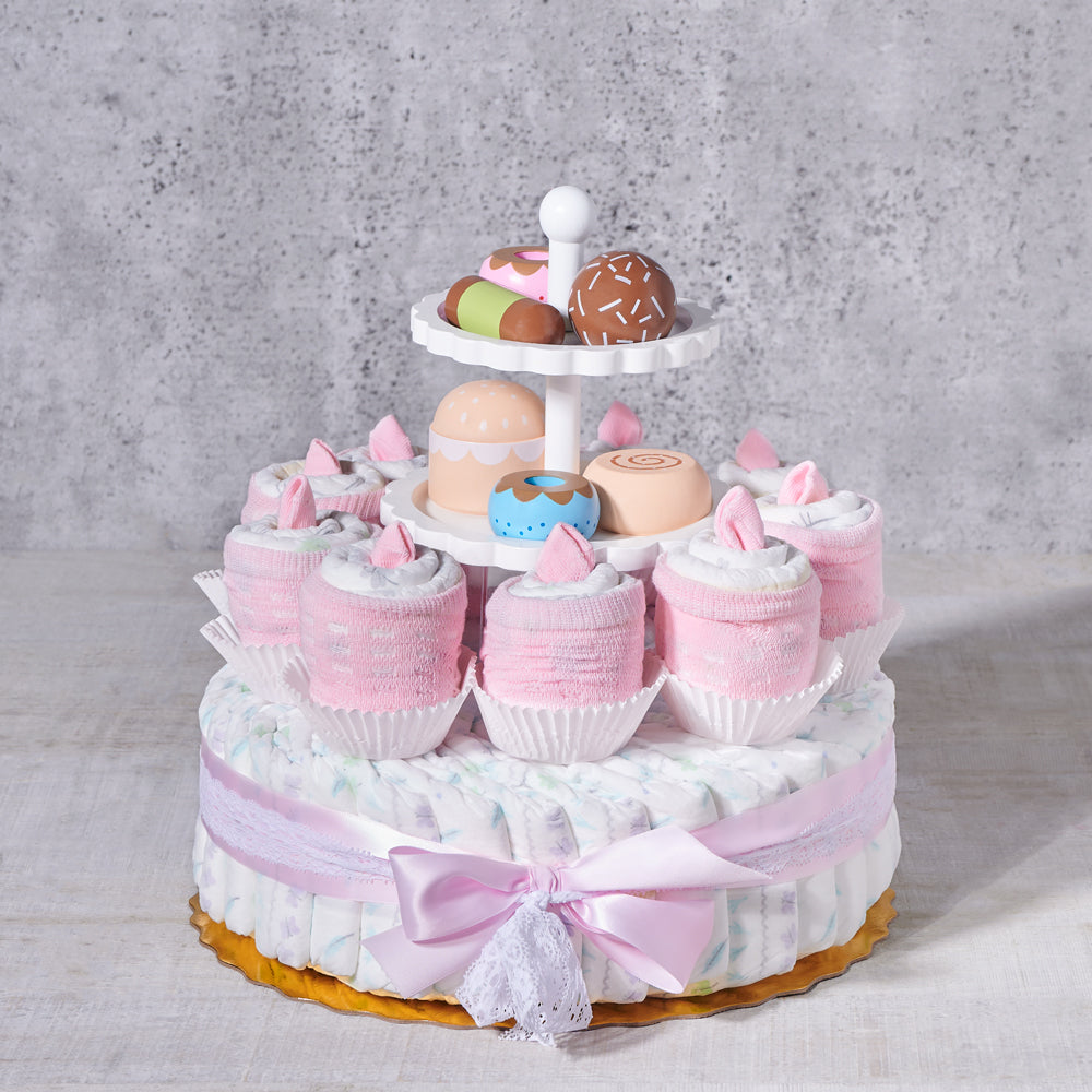 Baby Diaper Cake with Cupcakes – how the gift is presented