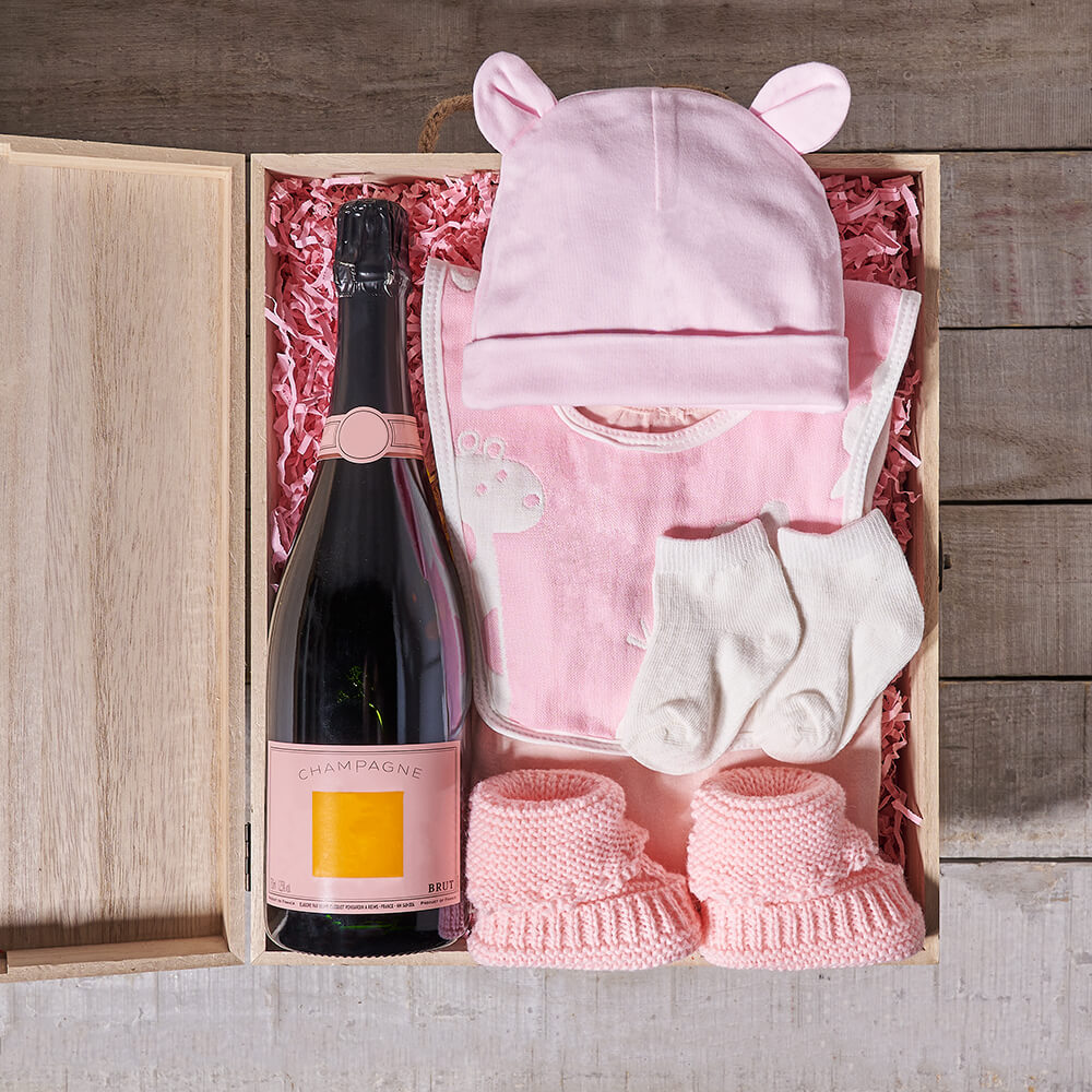 Baby Girl Sparkling Wine Crate – how the gift is presented