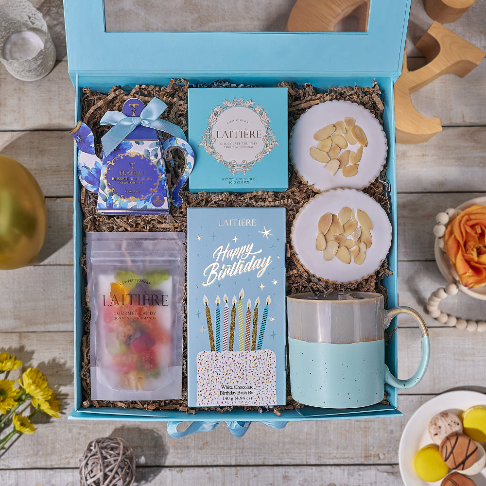 Make A Wish Sweet Treats Birthday Box, tea gift, tea, cookie gift, cookie, birthday gift, birthday.