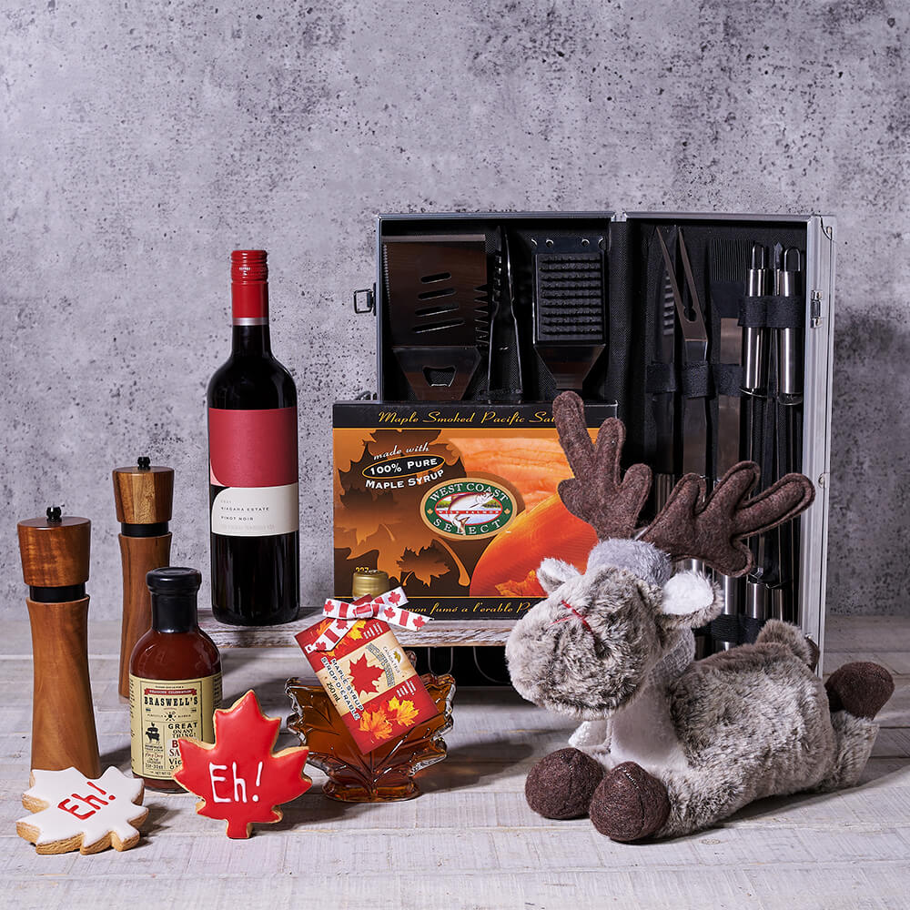 Canadian Wine and Smoked Salmon Basket – how the gift is presented