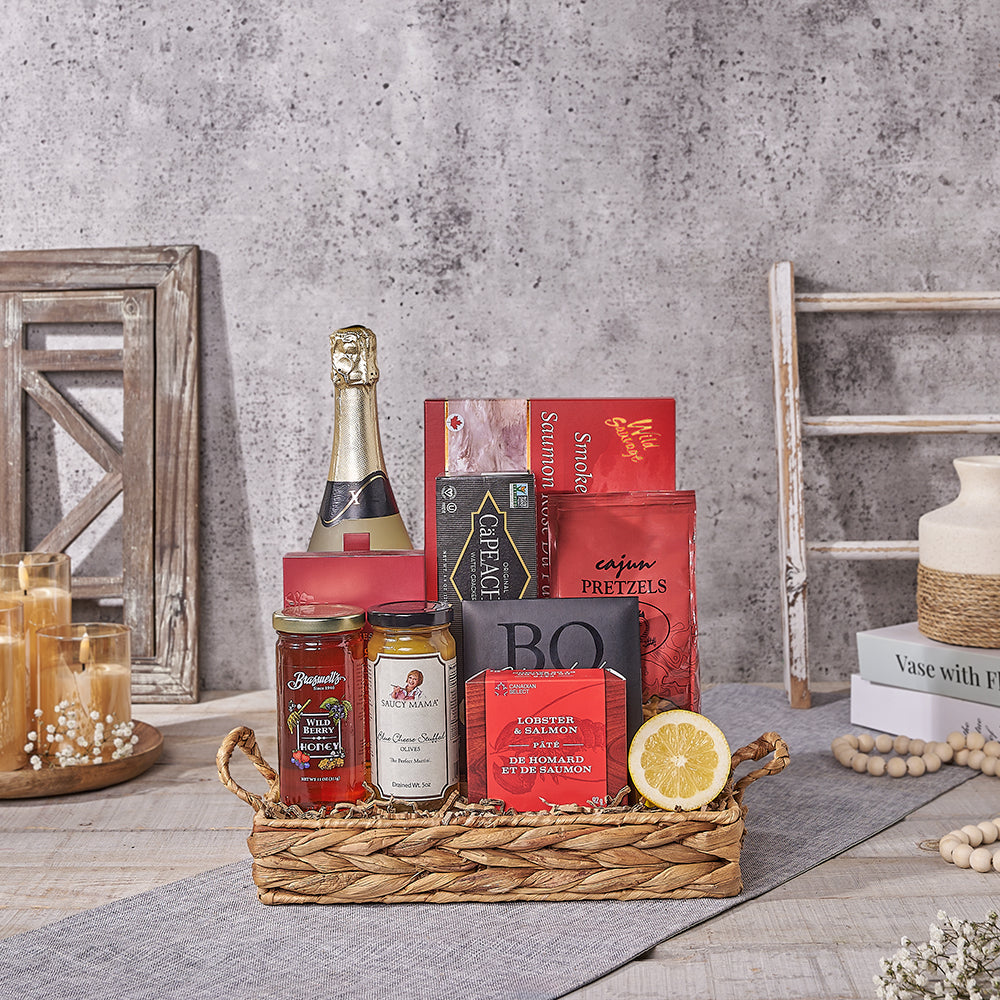 Champagne & Salmon Gift Tray, champagne gift, champagne, sparkling wine gift, sparkling wine, seafood gift, seafood