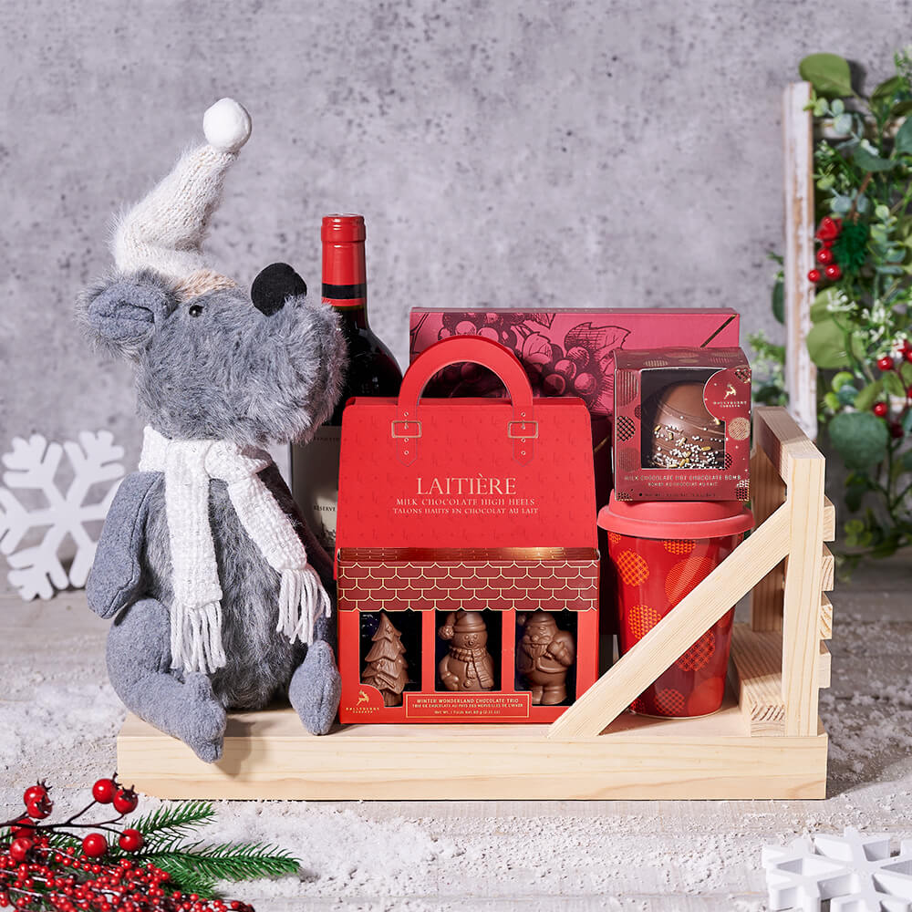 Chocolate Truffles and Wine Christmas Basket – how the gift is presented