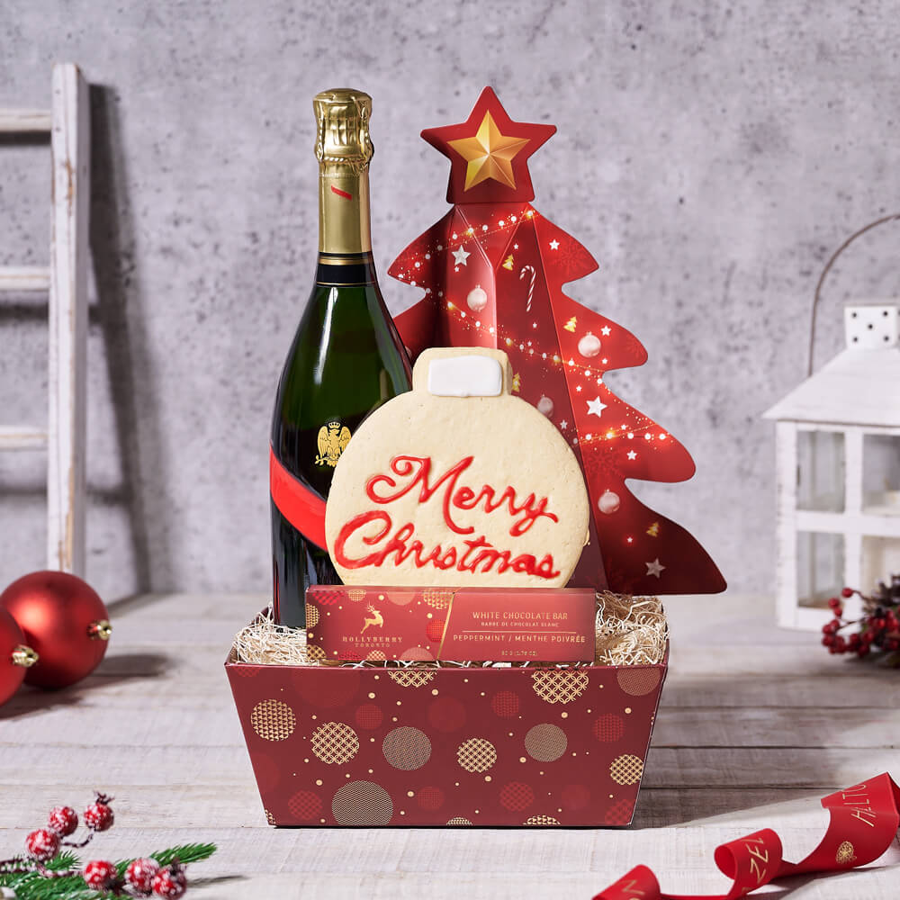 Christmas Sparkling Wine and Gourmet Treats – how the gift is presented