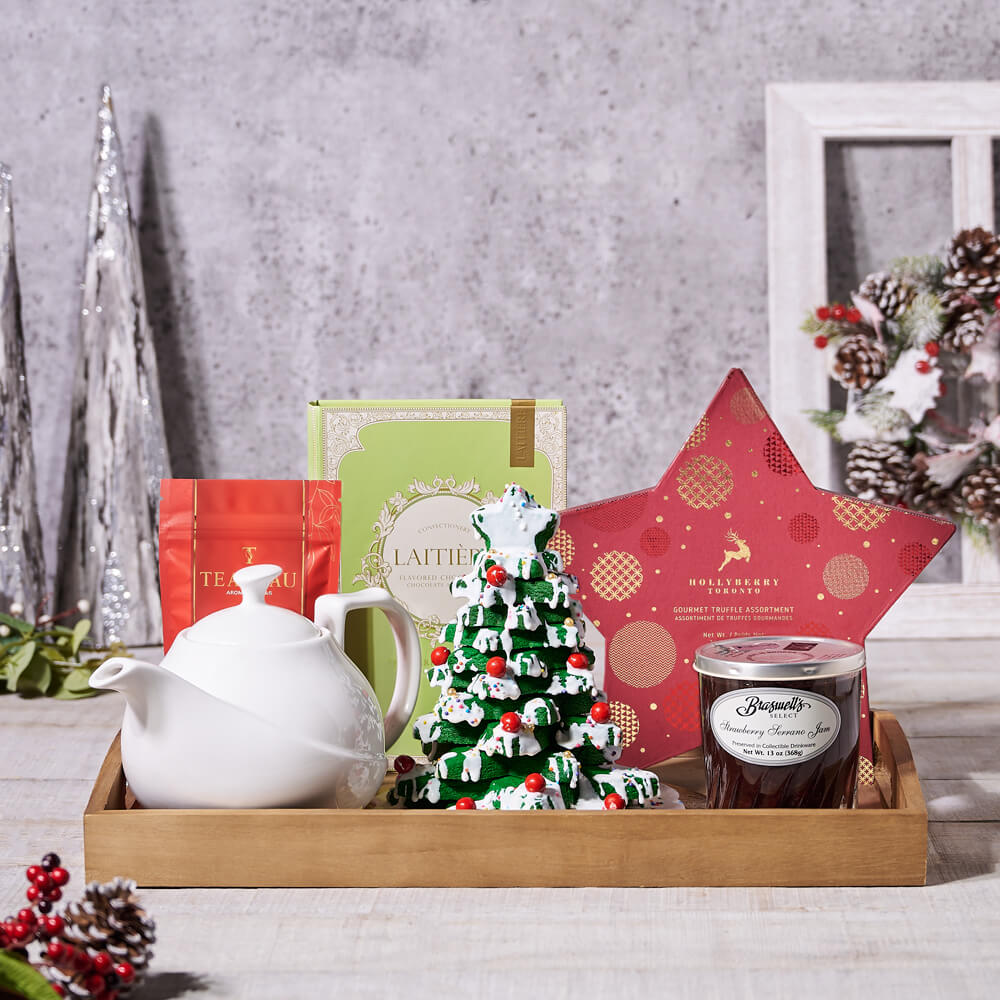 Christmas Wooden Tea and Chocolate Basket – how the gift is presented