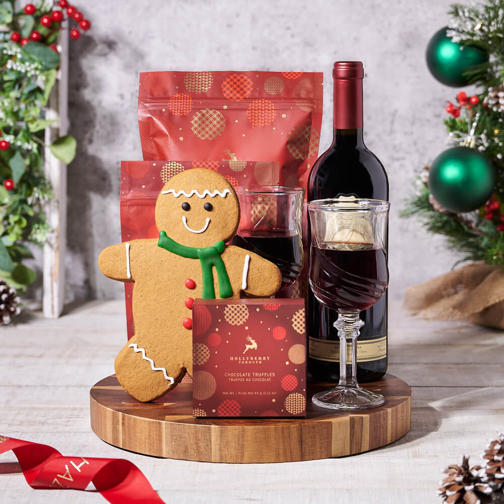 Holiday Wine and Treats Gift Basket, USA – how the gift is presented