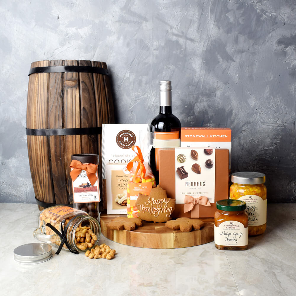 Thanksgiving Wine & Snacks Gift Set, Thanksgiving gift baskets, Thanksgiving gift sets