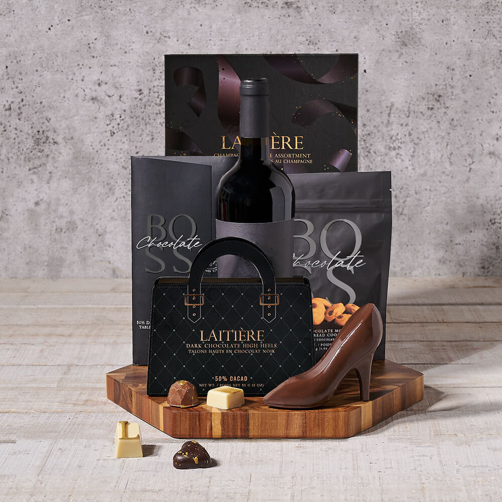 Dark Temptation Chocolate Wine Gift Set, chocolate gift, chocolate, gourmet gift, gourmet, wine gift, wine