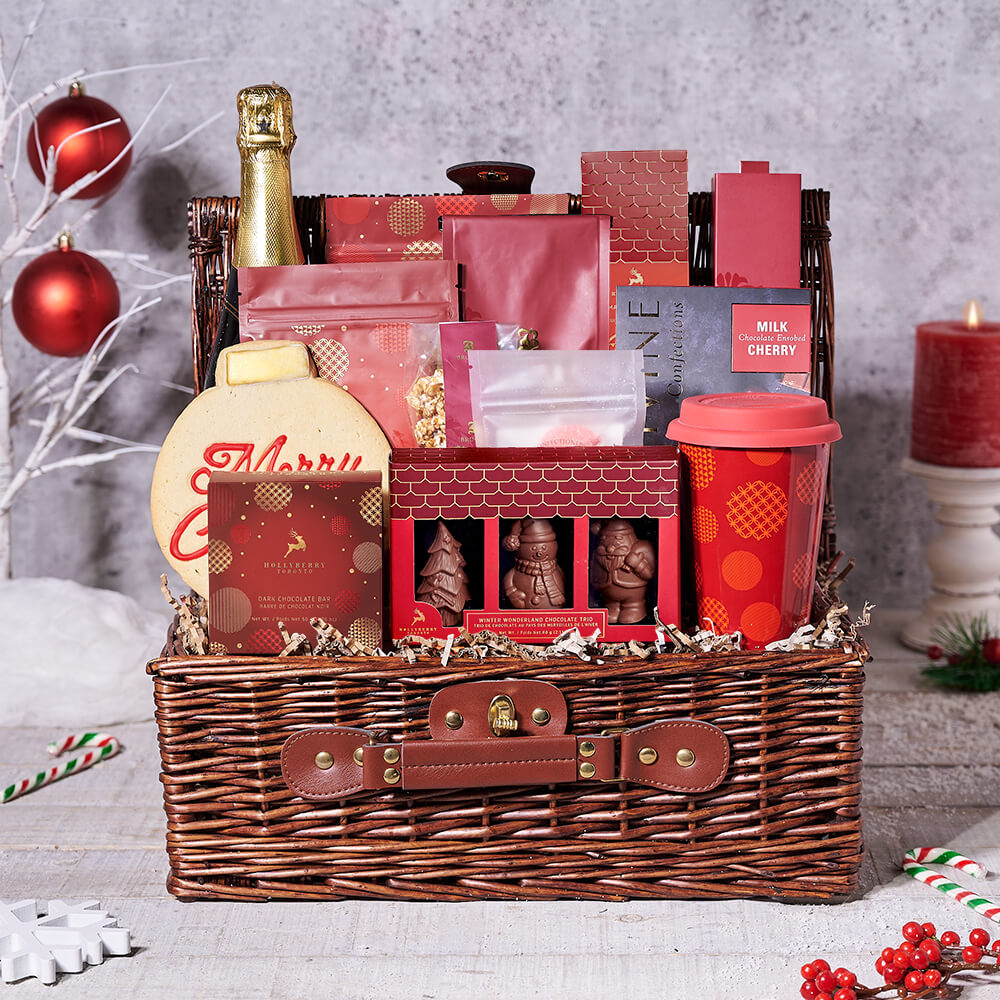 Holiday Sparkling Wine Picnic Basket – how the gift is presented
