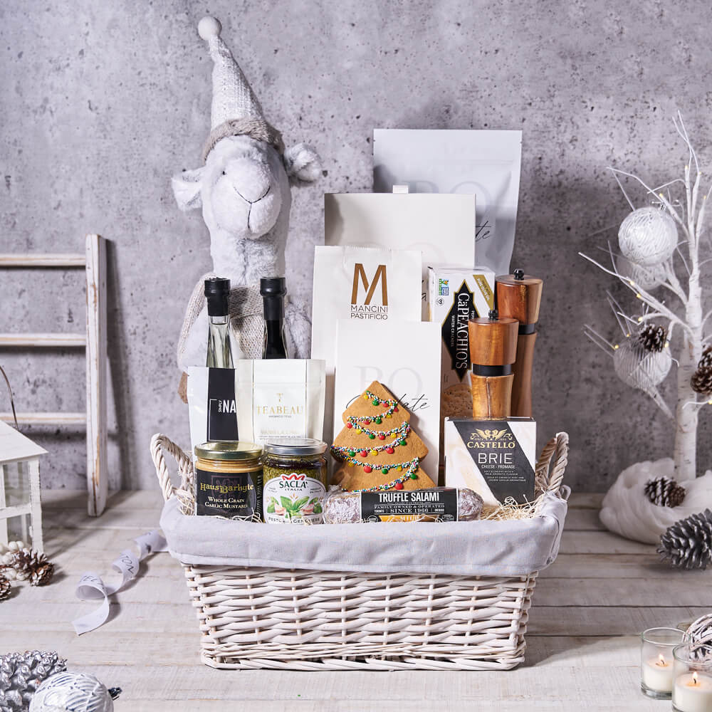 Dreaming Of A White Christmas Gift Basket, christmas gift, christmas, holiday gift, holiday, gourmet gift, gourmet, tea gift, tea, chocolate gift