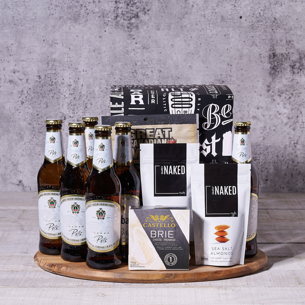 The Snack Time Beer Board, Beer gift baskets, beer, nuts, cheese, beef jerky, beer gift box, beer gift set, father's day gift baskets,