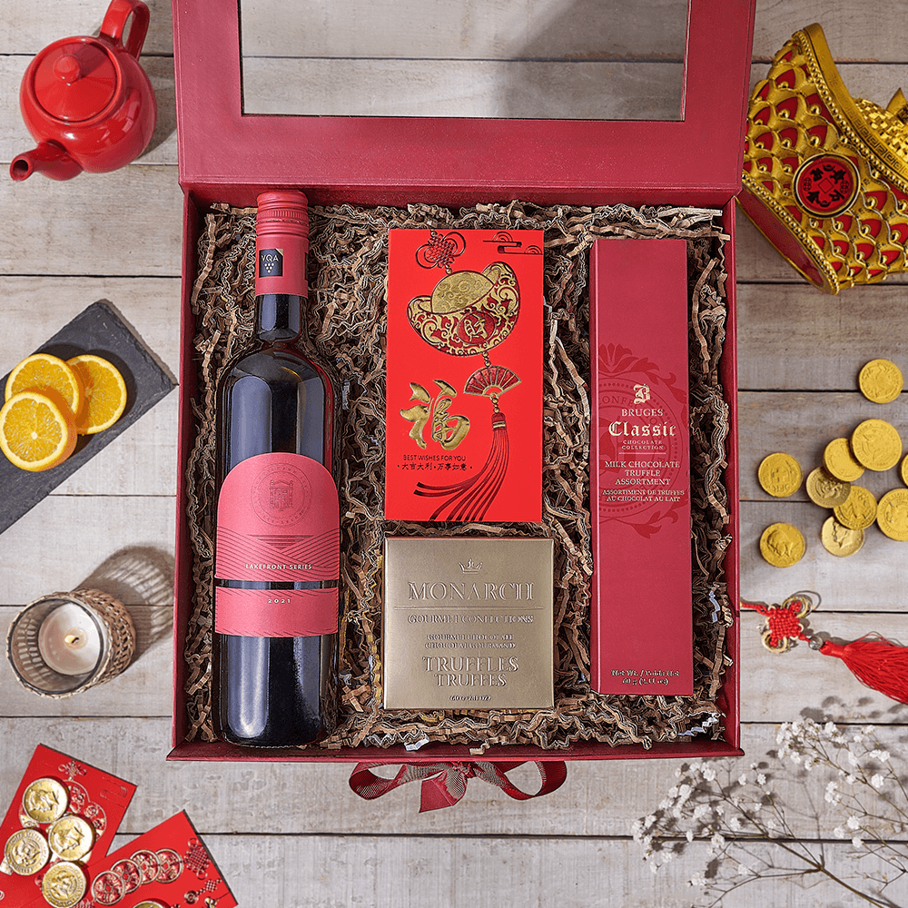 Lunar New Year Wine Truffles Basket – how the gift is presented