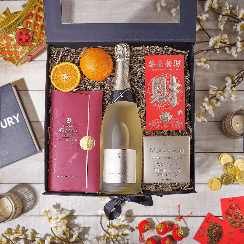 Sparkling Wine and Orange Chocolate Gift – how the gift is presented