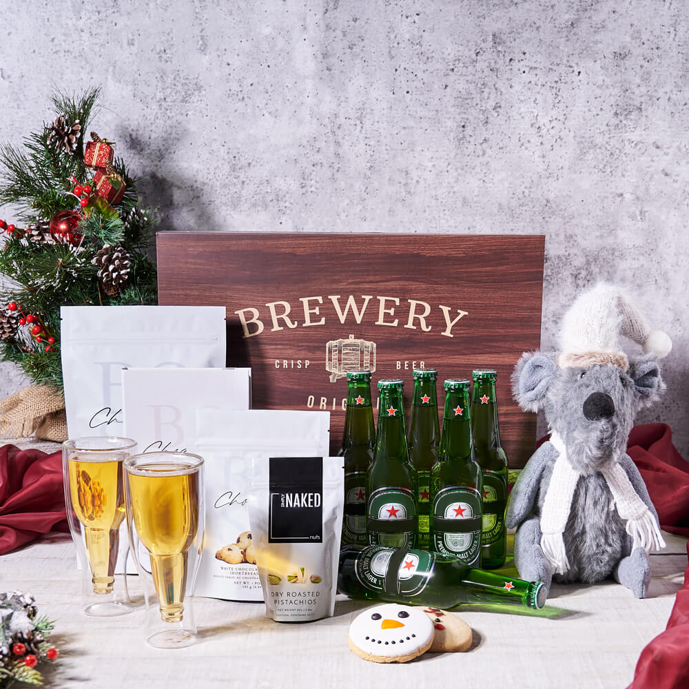 Holiday Beer Basket with White Chocolate – how the gift is presented