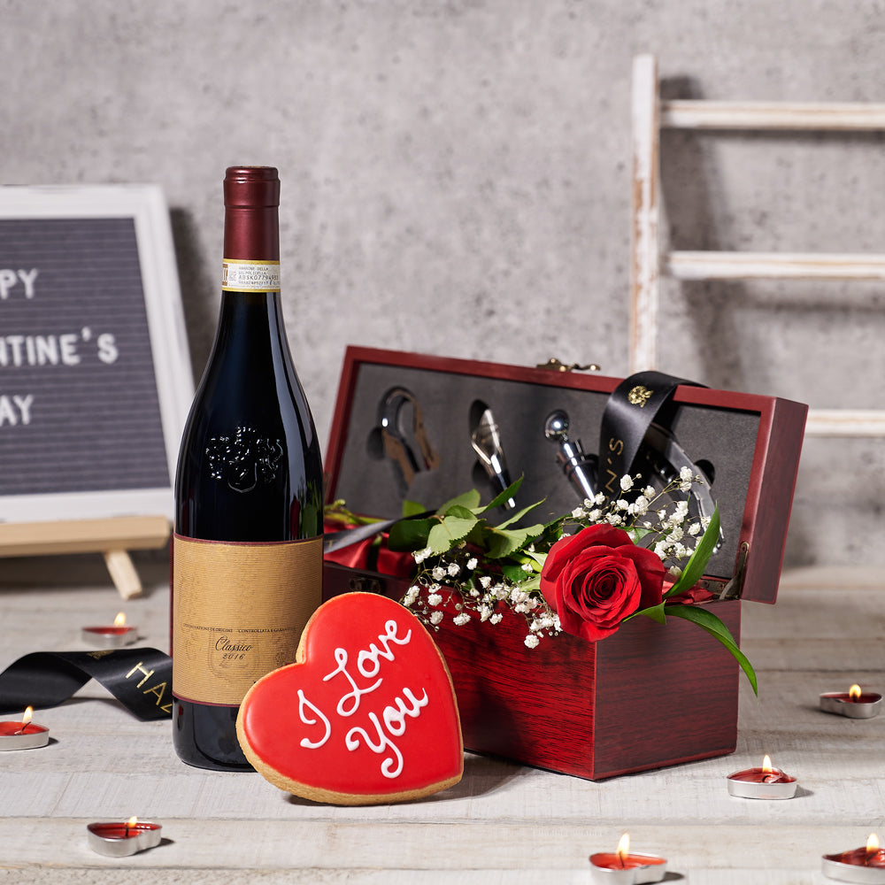 Wine Box Gift Basket, Hazelton's Same Day Delivery, Valentine's Day gifts, rose gifts, wine gifts