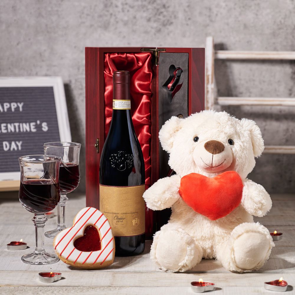 I Love You Gift Basket, plush gifts, wine gifts, cookie gifts