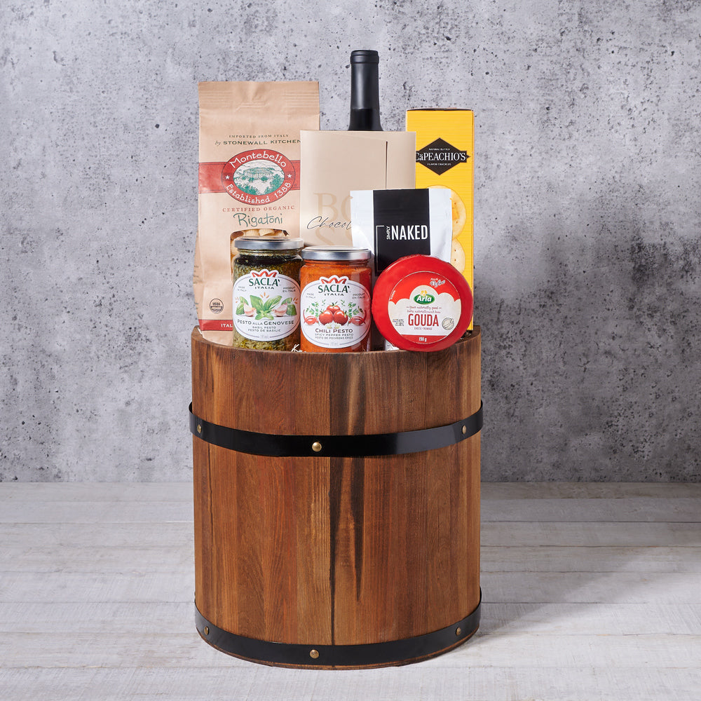 Italian Wine Gift in Wooden Barrel – how the gift is presented