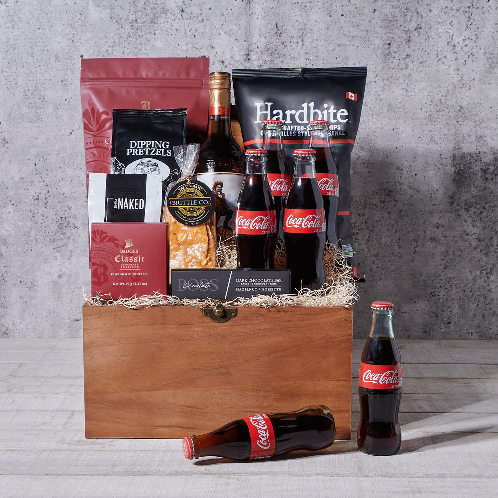 Snack Time Essentials Gift Set, liquor gift baskets, gourmet gift baskets, gift baskets.