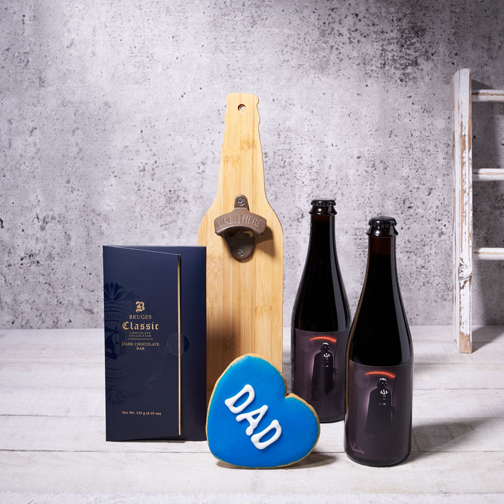 Dad's Chocolate & Beer Delight Set, father’s day gift baskets, gourmet gifts, gifts, beer, chocolate, cookie
