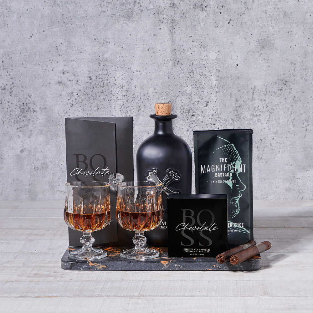 Favorite Indulgences Gift Set, liquor gift, liquor, coffee gift, coffee, cigar gift, cigars, fathers day, fathers day gift.
