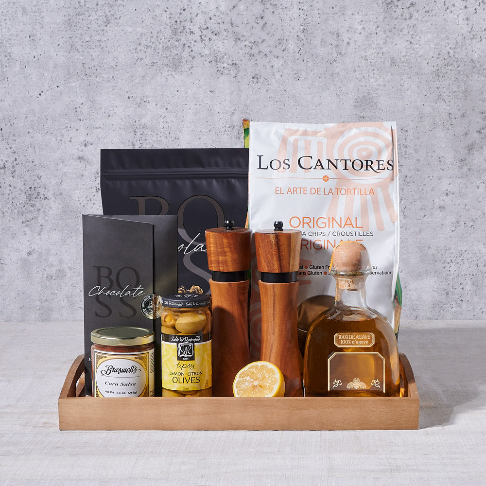 Tequila & Tortilla Chips Gift Basket – how the gift is presented