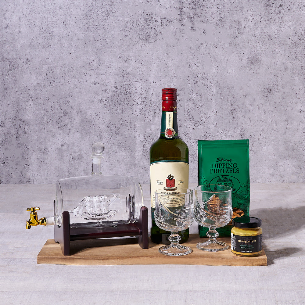 Sail Away Liquor & Decanter Gift Basket, Liquor Gift Baskets, St. Patrick's Gift Basket