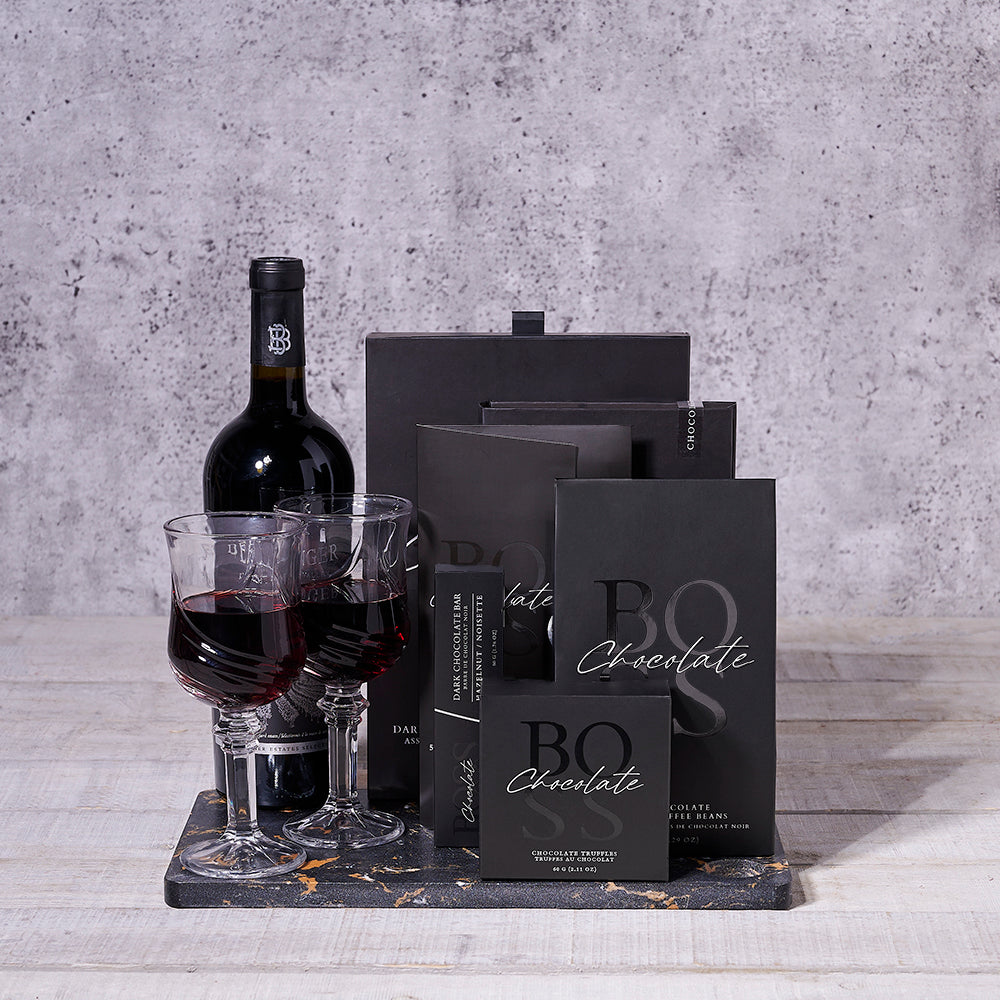 Treat the Boss Wine Gift Set, wine gift, chocolate gift, gifts for bosses, chocolate, wine,