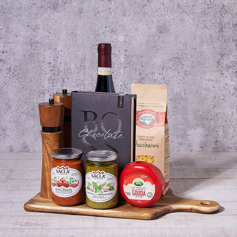 Wine and Italian Delights Basket – how the gift is presented