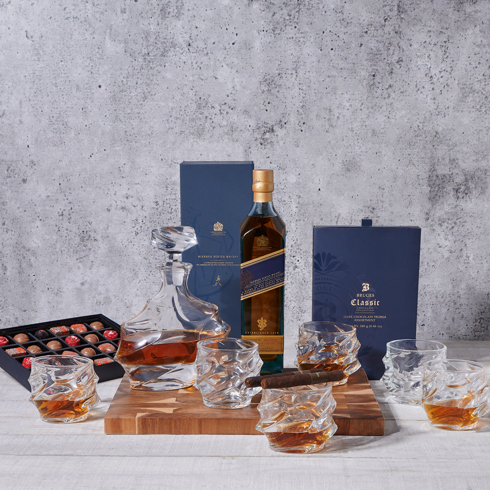 VIP Liquor Decanter Gift Basket, liquor gift, liquor, liquor gift basket, decanter, decanter gift Hazelton's