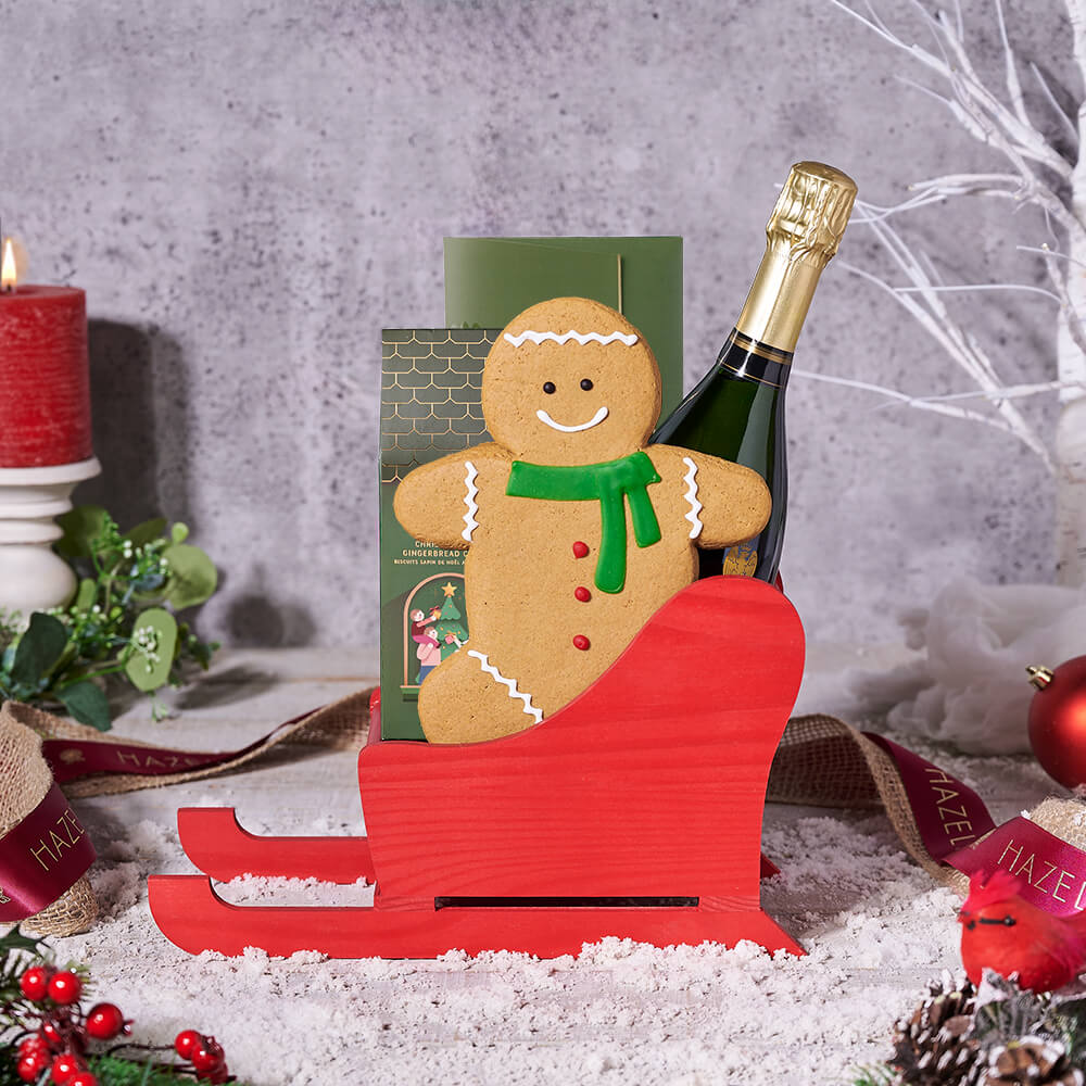 Sparkling Wine Gift Basket with Gingerbread – how the gift is presented
