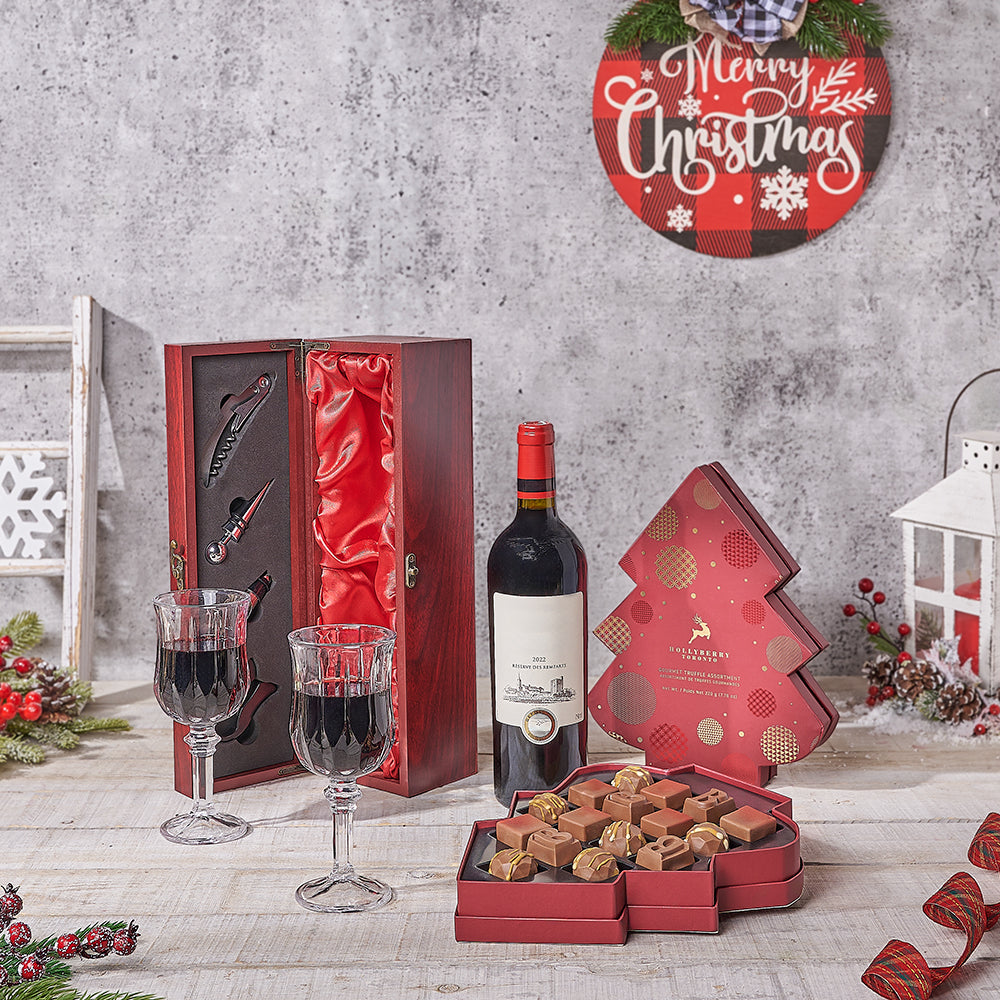 Merry & Bright Wine Lover Gift Set, wine gift, wine, chocolate gift, chocolate, christmas gift, christmas