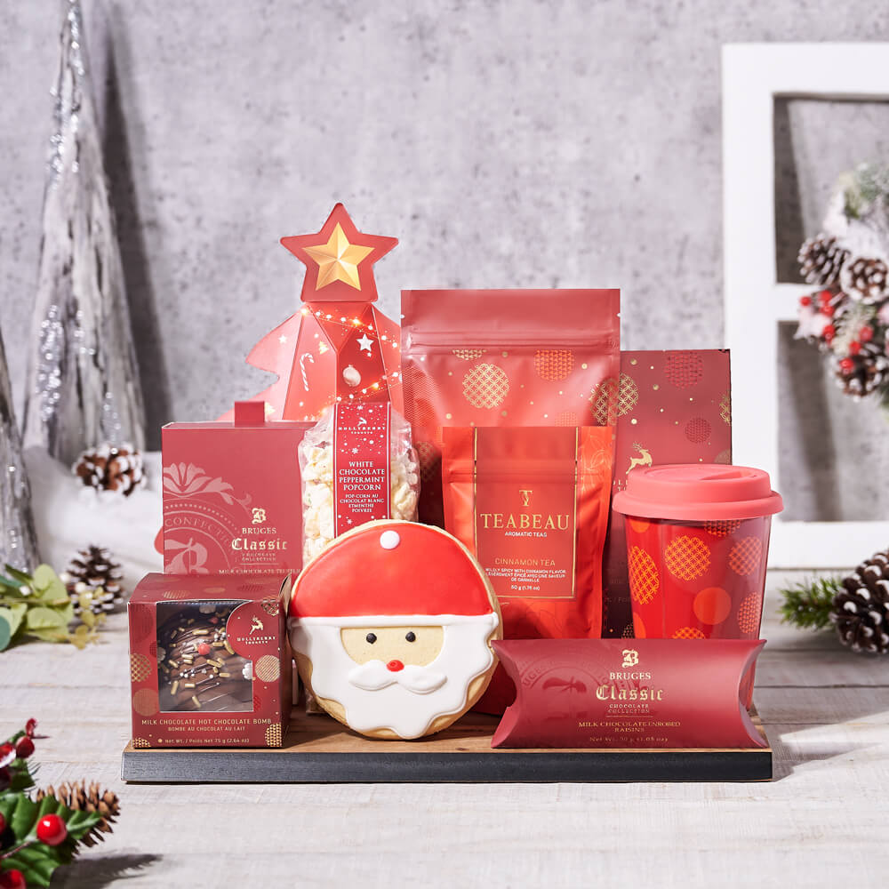Christmas Chocolate and Beverage Basket – how the gift is presented