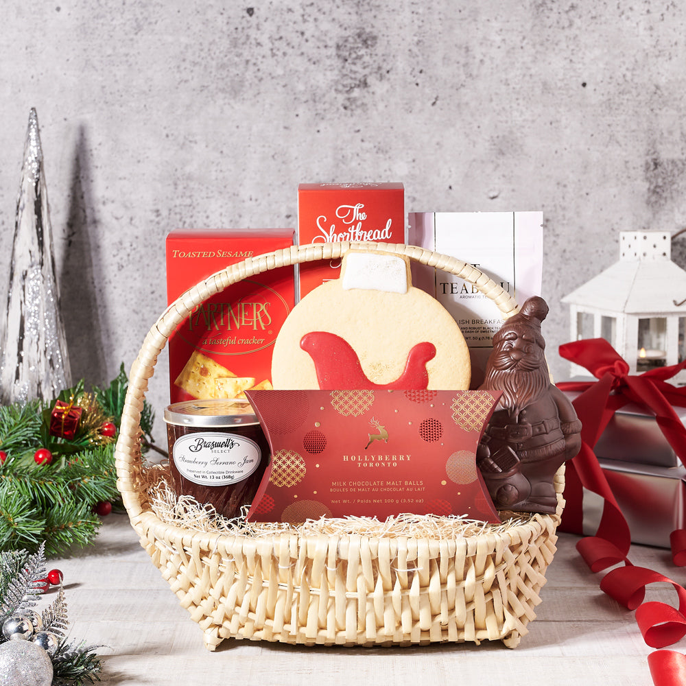 Premium Gourmet Christmas Snack and Tea Basket – how the gift is presented