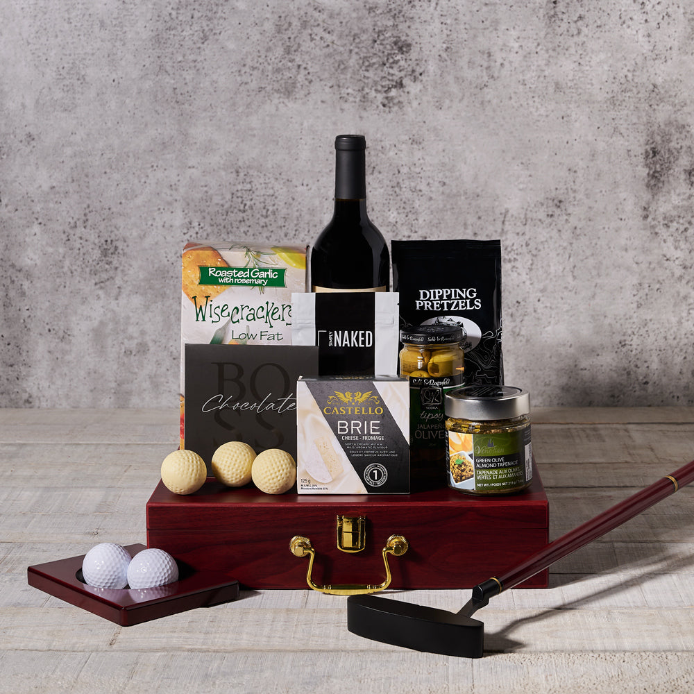 gourmet gifts, chocolate, olives, golf, wine, Wine Gift Basket, gourmet gift basket, gourmet, Set 24052-2021, gourmet basket delivery, delivery gourmet basket, wine golf