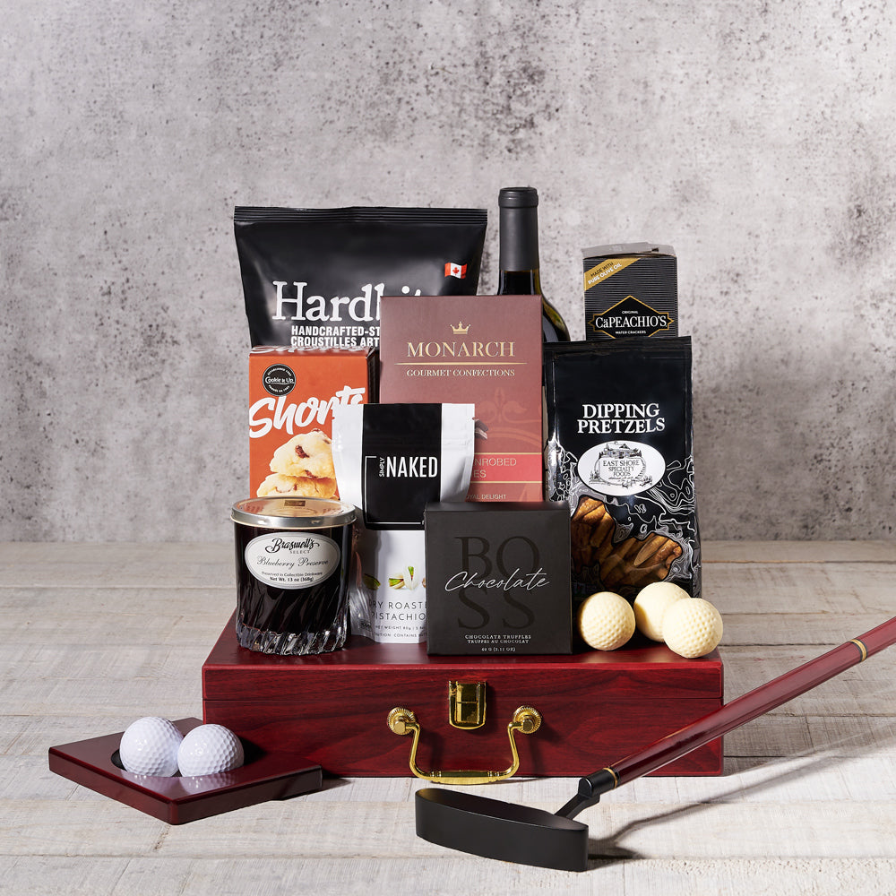 golf, gourmet gifts, wine set, Wine Gift, wine gift set, Set 24057-2021, wine, gourmet, chocolate, cheese biscuits, wine set delivery, delivery wine set, golf gourmet