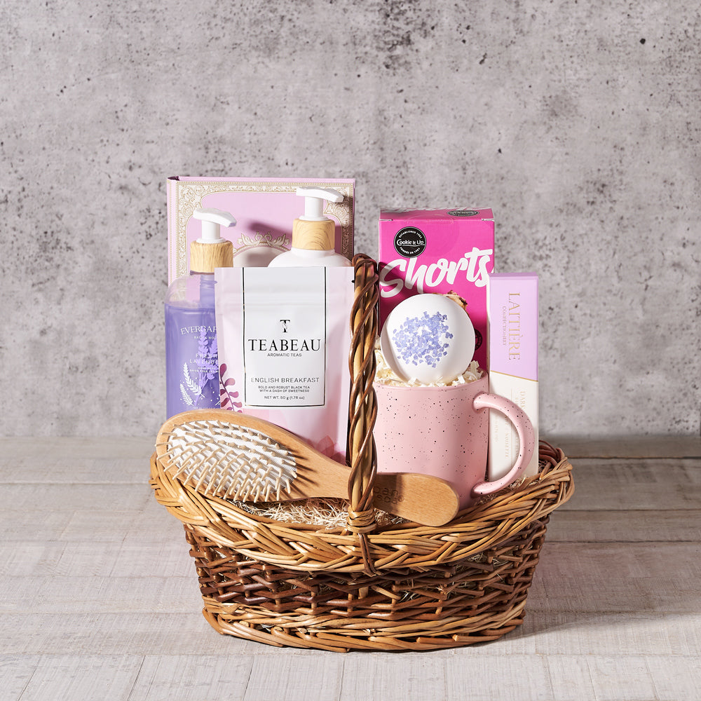 mother's day, gourmet, spa gift basket, skincare, lavender, spa gift, bath and body, spa, spa gift basket delivery, delivery spa gift basket, bath and body basket