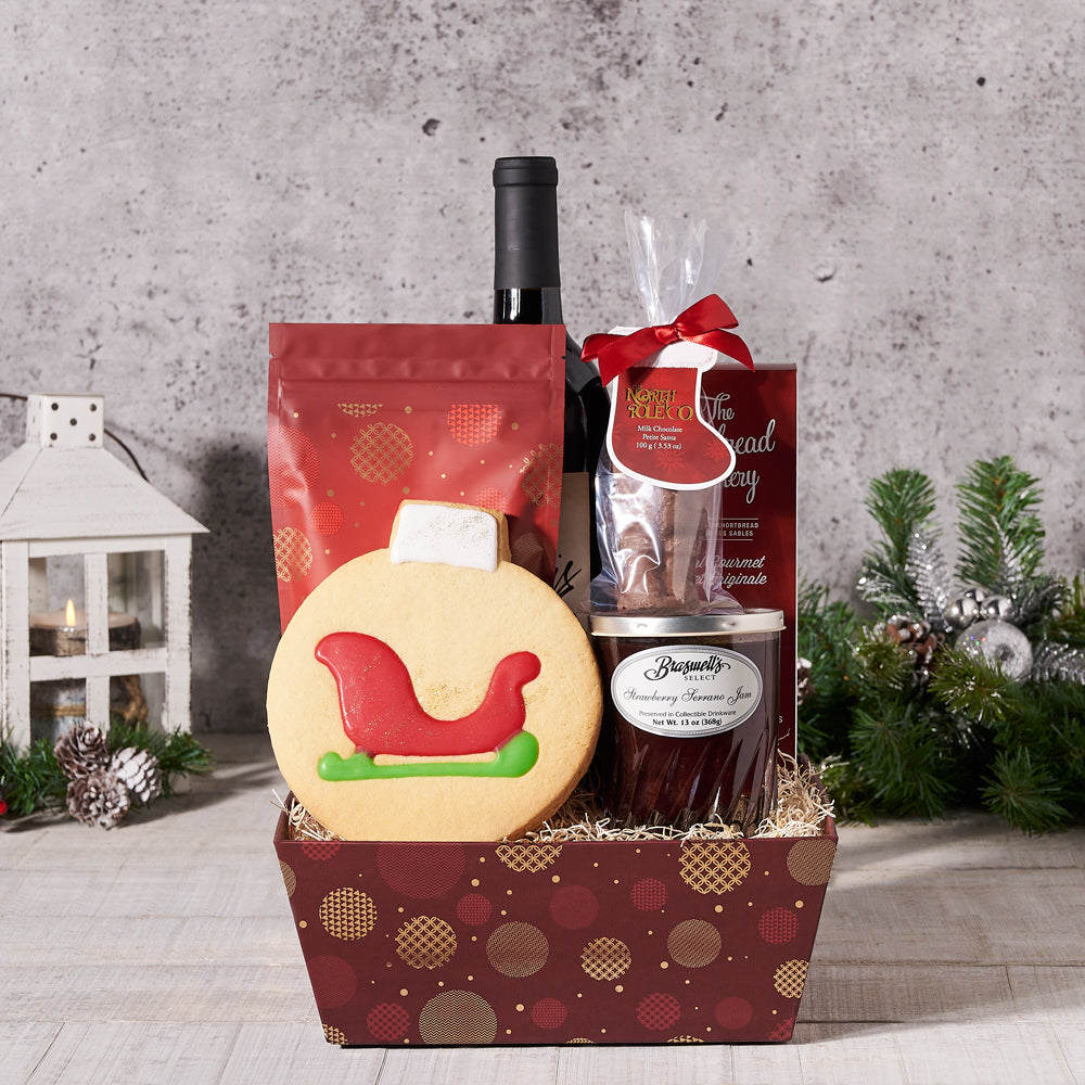 Christmas Wine and Shortbread Basket – how the gift is presented