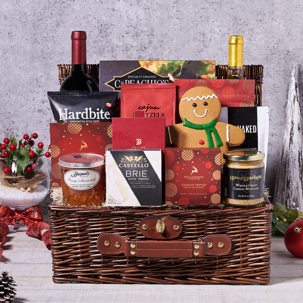 Christmas Wine and Brie Basket – how the gift is presented
