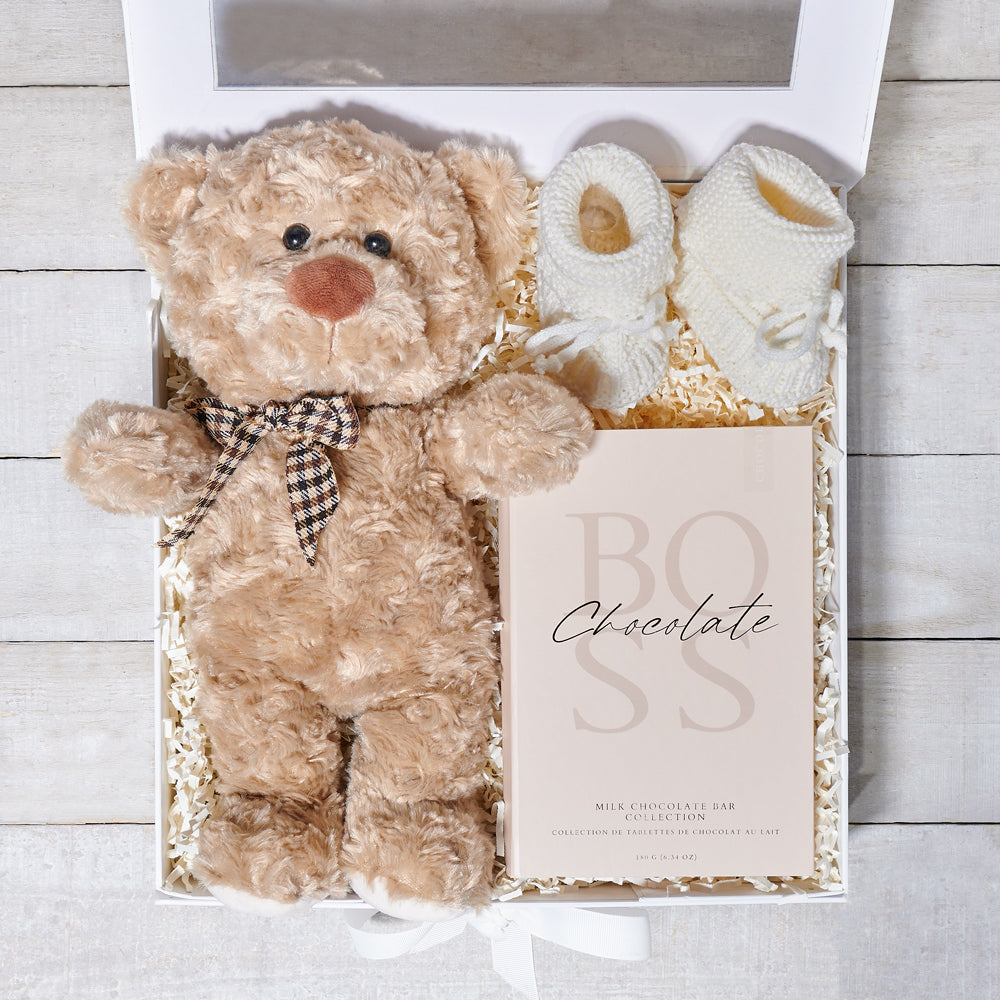 Unisex Teddy & Chocolate Baby Gift Box, baby gift, baby, unisex baby gift, unisex baby, baby shower gift, baby shower Hazelton's