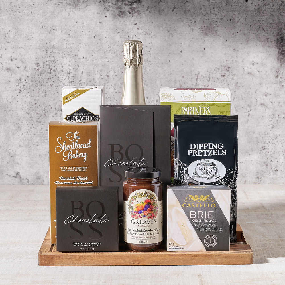 Sparkling Wine with Pretzels Basket – how the gift is presented
