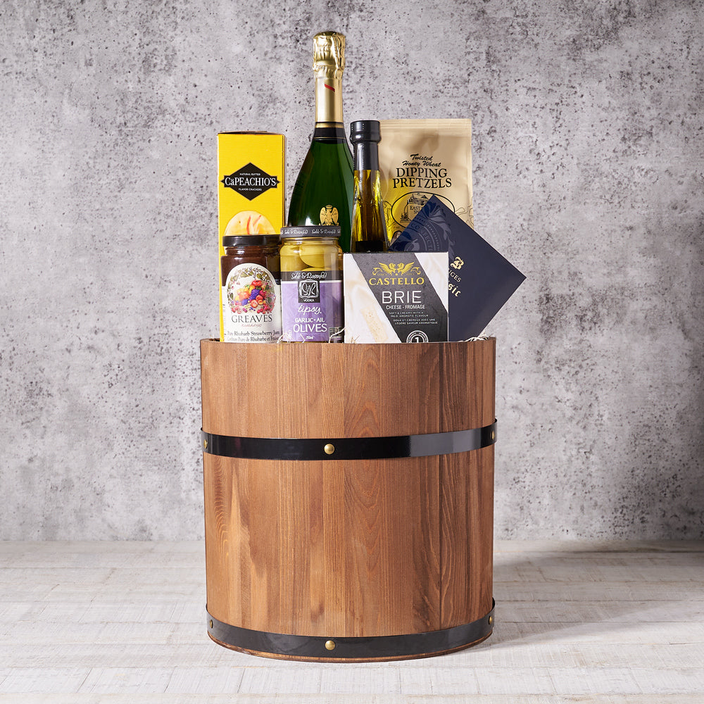 Wooden Barrel Sparkling Wine Gift – how the gift is presented