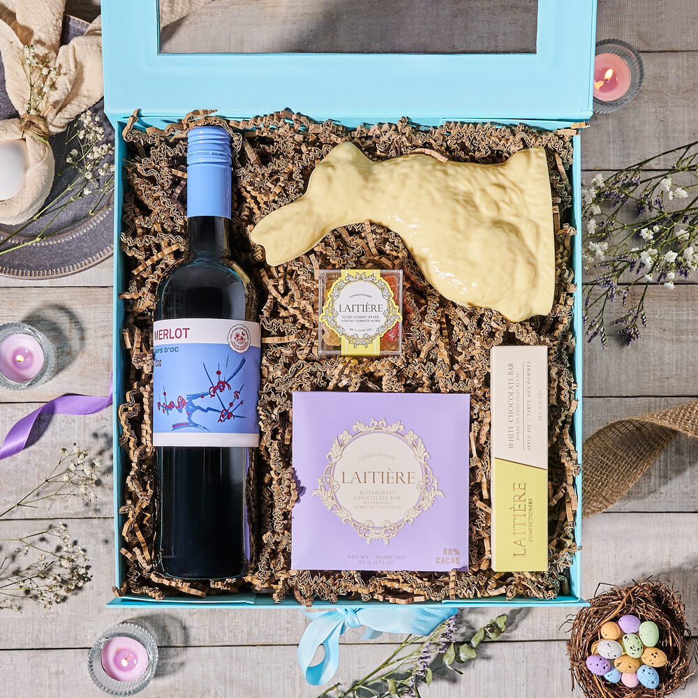 Easter Wine and Gourmet Chocolate Box – how the gift is presented