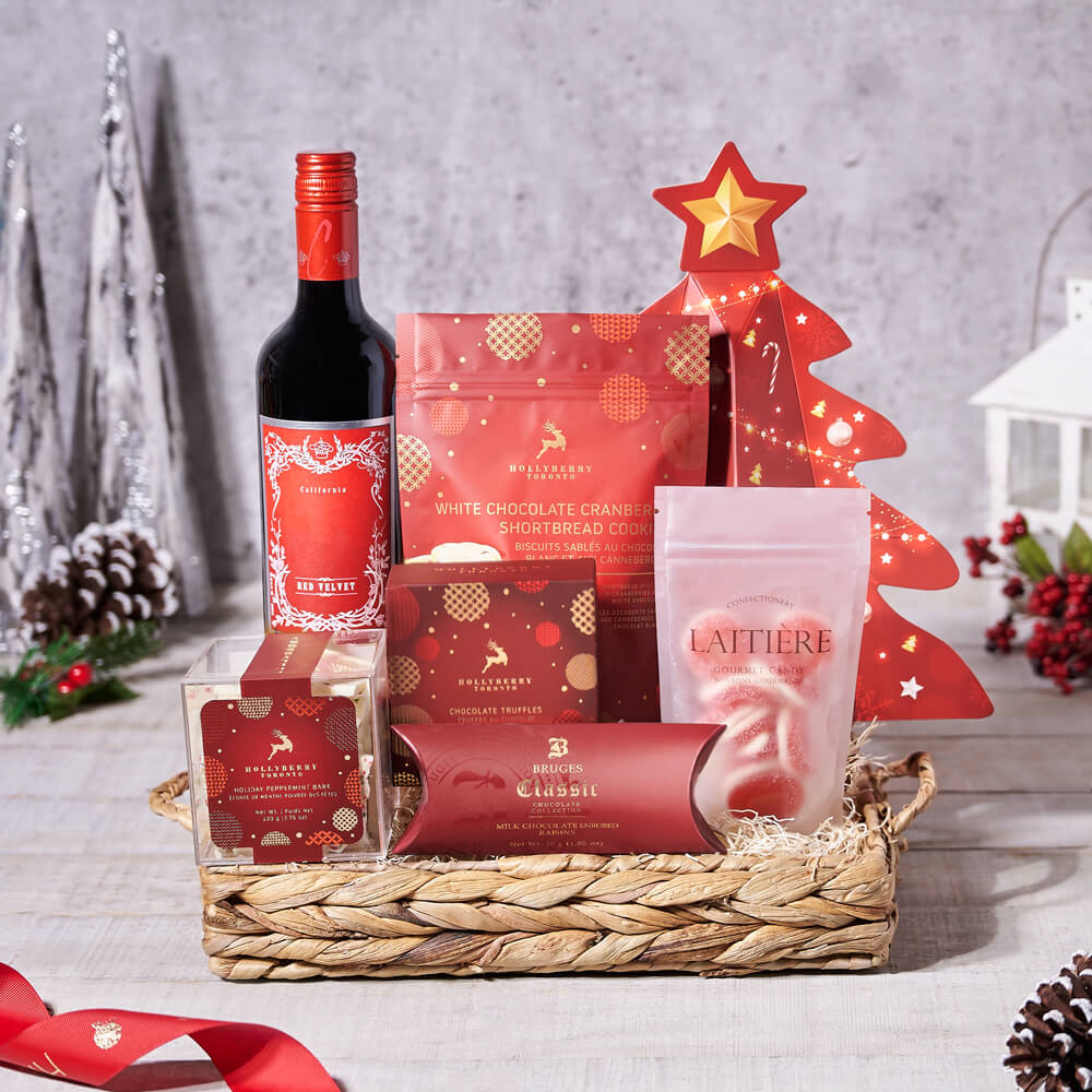 Holiday Season Wine and Premium Chocolate Truffles Gift Basket – how the gift is presented