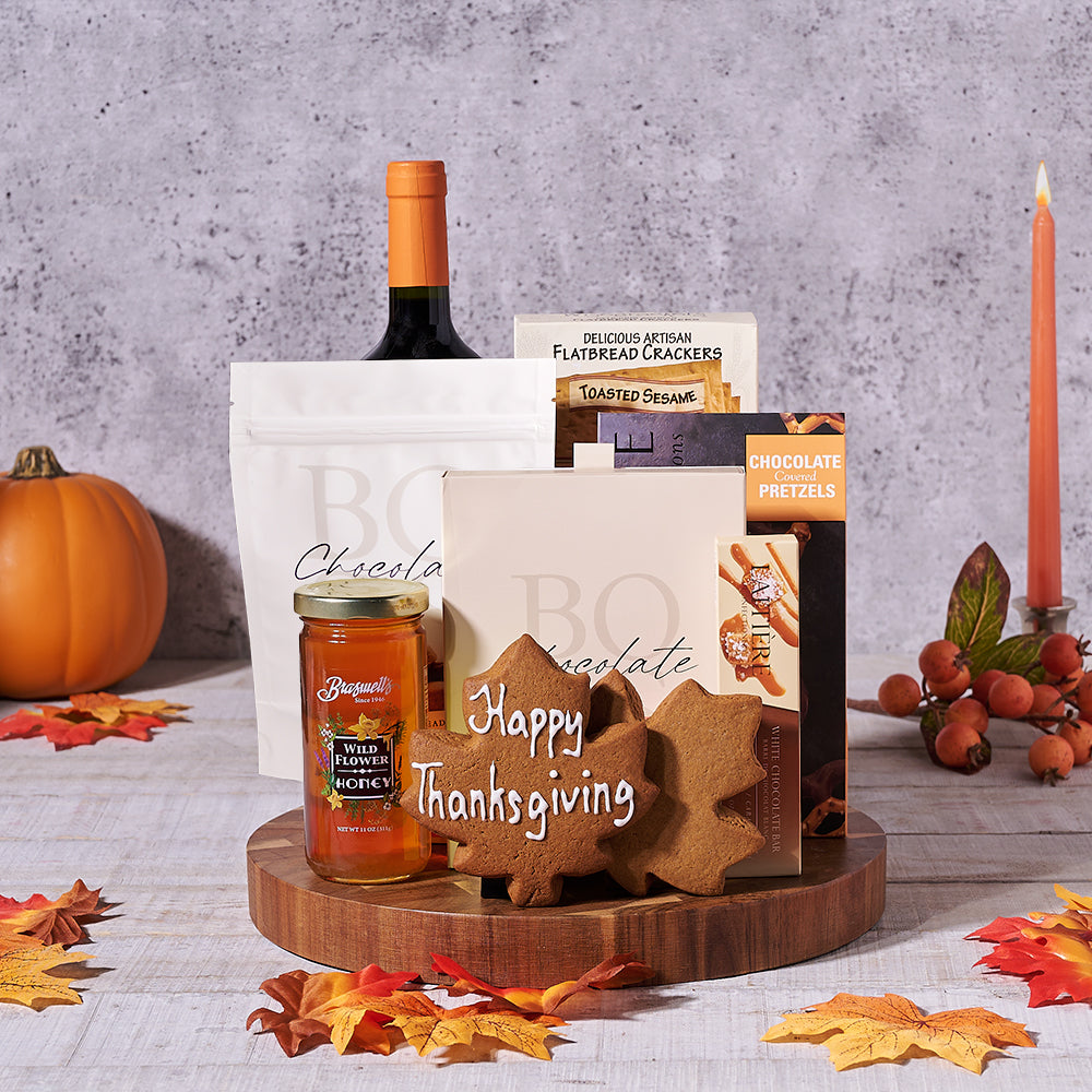 Thanksgiving Red Wine and Cookies Gift – how the gift is presented